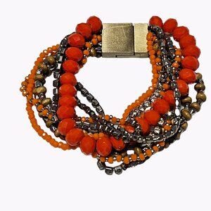 Serefina Urban Vintage Orange Beaded Strand Bracelet Statement Fashion Jewelry